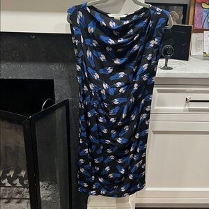 Diane Von Furstenberg Blue and Black Patterned Mini Dress